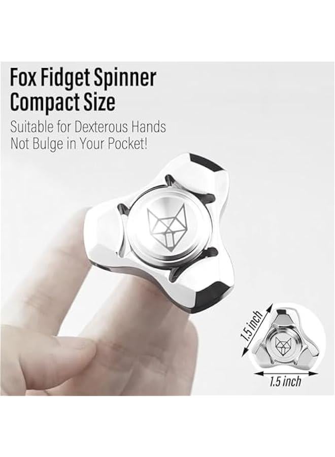 Arabest Metal Fidget Spinner for Adults, Stainless Steel Heavy Spinning Toys, Small Mini Fox Hand Gyro, Bearing Premium Long High Spin Fidget Block, Silver - Image 2