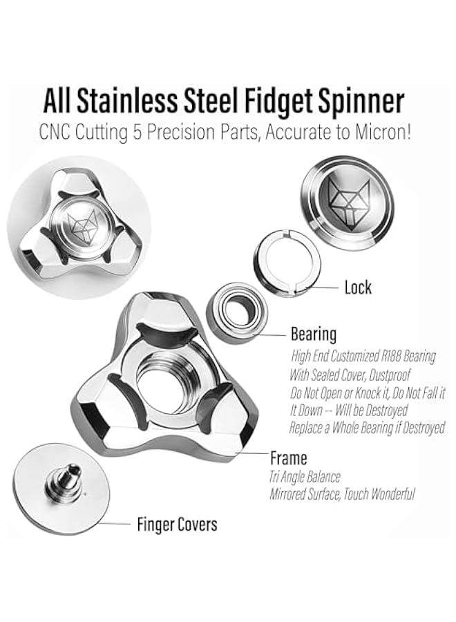 Arabest Metal Fidget Spinner for Adults, Stainless Steel Heavy Spinning Toys, Small Mini Fox Hand Gyro, Bearing Premium Long High Spin Fidget Block, Silver - Image 3