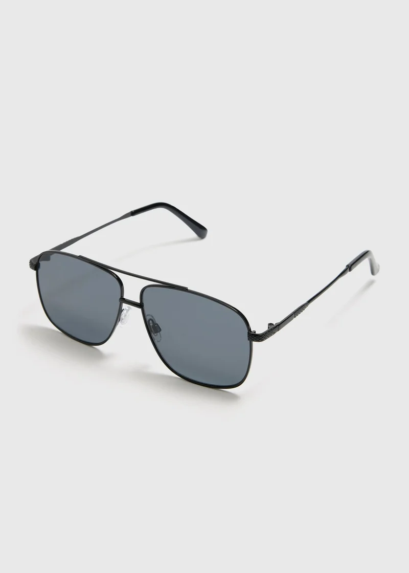 ماتلان Black Smoked Aviator Sunglasses