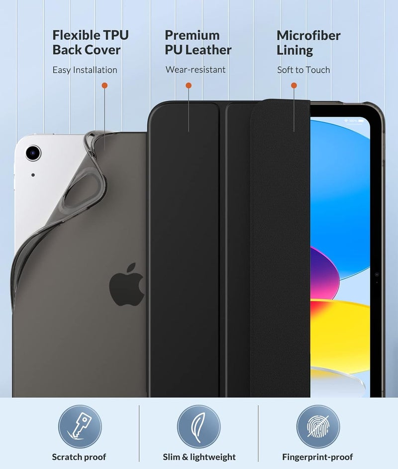 MoKo Case for New iPad (A16) 11th Generation 2025/10th Generation 2022, iPad 11 inch/10.9 inch Case with Soft TPU Translucent Frosted Back Cover,Auto Wake/Sleep,Support Touch ID, Black - Image 4