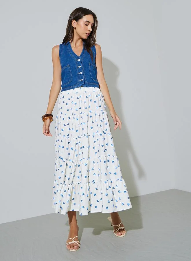 Floral Tiered Midi Skirt