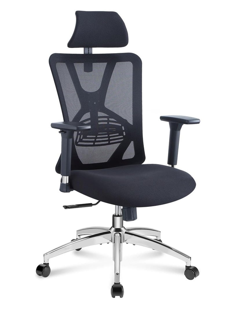 Cool Baby Ergonomic Office Chair – High Back Desk Chair with Adjustable Lumbar Support, 3D Metal Headrest and Armrests – 130° Computer Chair Mesh Rocking Chair, Black - Image 1