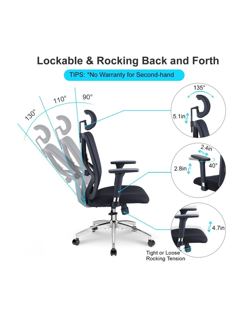 Cool Baby Ergonomic Office Chair – High Back Desk Chair with Adjustable Lumbar Support, 3D Metal Headrest and Armrests – 130° Computer Chair Mesh Rocking Chair, Black - Image 2