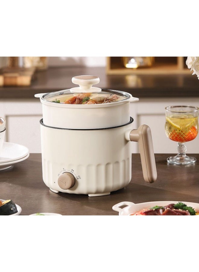 Arabest 1.8L Electric Hot Pot，Ramen Cooker, Dual power supply Mini Portable Multi-Functional Lazy Pot for Pasta, Noodles, Egg, Soup,Rice，Non-Stick Noodle Cooker with Boil Dry Protection for Dorm, Office (white) - Image 1