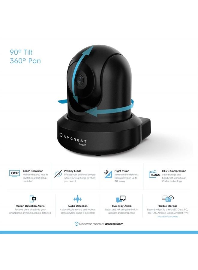 AMCREST ProHD 1080P WiFi 2MP (1920TVL) Indoor Pan/Tilt Security Wireless IP Camera IP2M-841B (Black) - Image 2