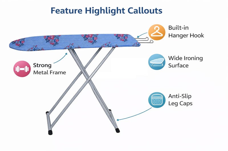 Maanit Wooden Heavy Self Standing Ironing Board/Table 18 Inch | Foldable Portable Iron Board with Iron Stand | Strong Stable Base for Home Use - Image 2