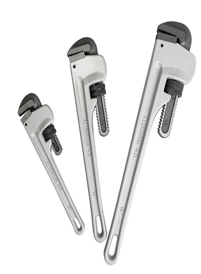 HFS(R 3-Piece Heavy Duty Aluminum Straight Pipe Wrench Set, 10", 14", 18", Adjustable Plumbing Wrench Set, Drop Forged - Image 1