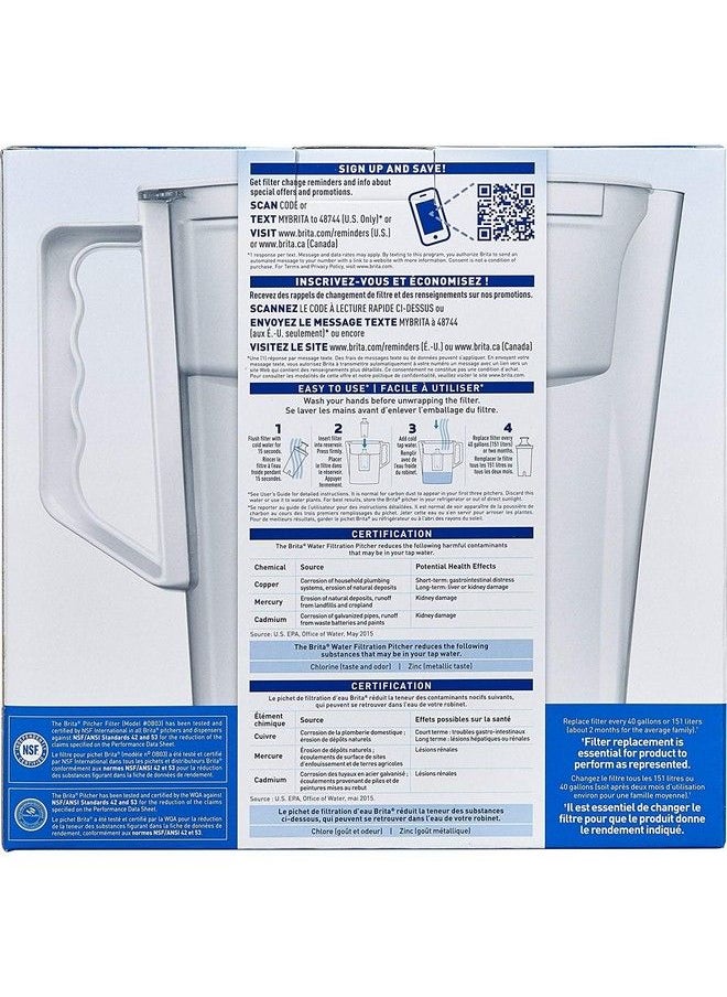 Water Pitcher Slim Capacity Includes One Advanced Filter White 5 Cup Size