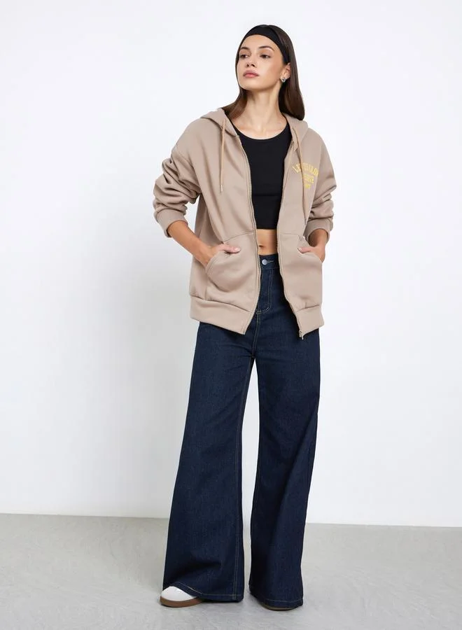 Take Two Take Two Women Brown Graphic Print Hooded Jacket