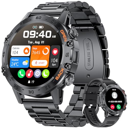 SUNKTA Military Smart Watch for Men(Answer/Dial Calls),5ATM Waterproof Fitness Watch,100 Sports Modes, with Blood Pressure/Heart Rate/SpO2 for Android/iOS,1.39''HD DIY Screen Smart Watch - Image 1
