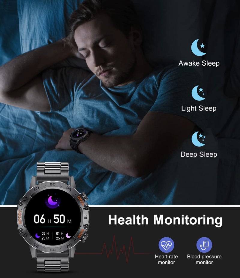 SUNKTA Military Smart Watch for Men(Answer/Dial Calls),5ATM Waterproof Fitness Watch,100 Sports Modes, with Blood Pressure/Heart Rate/SpO2 for Android/iOS,1.39''HD DIY Screen Smart Watch - Image 4
