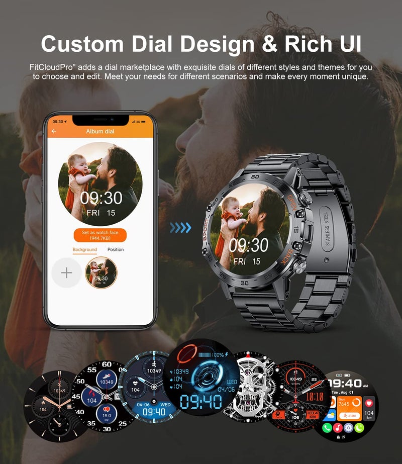 SUNKTA Military Smart Watch for Men(Answer/Dial Calls),5ATM Waterproof Fitness Watch,100 Sports Modes, with Blood Pressure/Heart Rate/SpO2 for Android/iOS,1.39''HD DIY Screen Smart Watch - Image 5