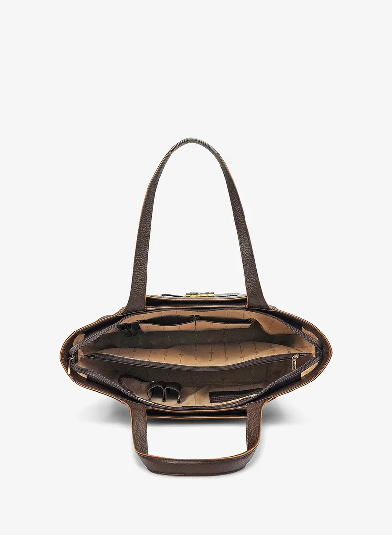 Da Milano Chocolate Large Wax Leather Tote - Chocolate for Women | Best Price UAE