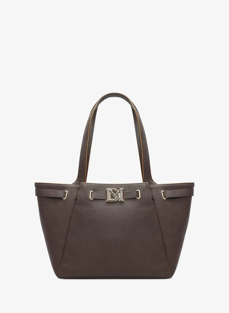 دا ميلانو حقيبة يد جلدية كبيرة بالشمع - شوكولاتة