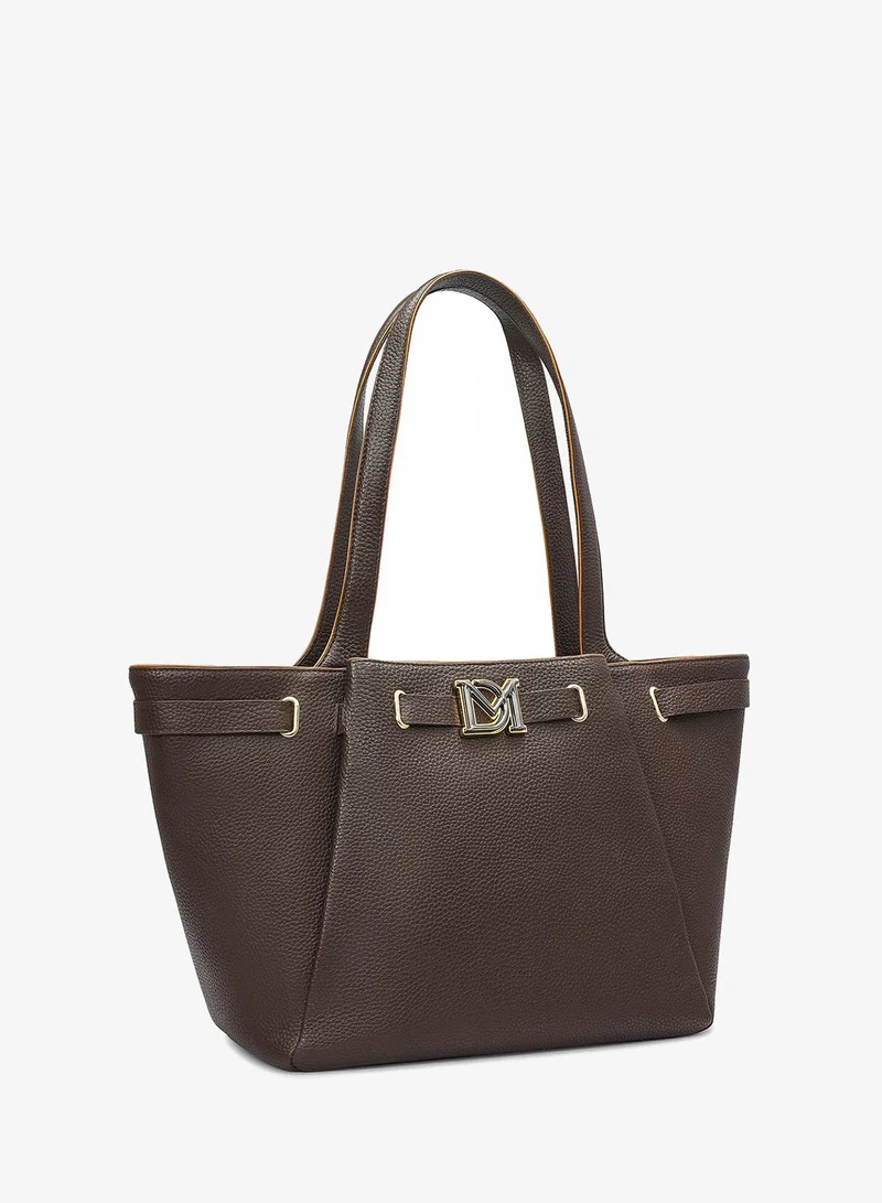 دا ميلانو حقيبة يد جلدية كبيرة بالشمع - شوكولاتة