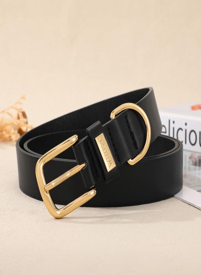 WHIPPY Women Leather Belt Fashion Ladies Waist Belt with Gold Buckle Casual Leather Belt for Jeans Pants Dresses, Black, S - Image 4