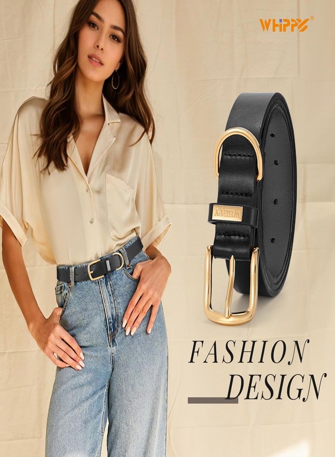 WHIPPY Women Leather Belt Fashion Ladies Waist Belt with Gold Buckle Casual Leather Belt for Jeans Pants Dresses, Black, S - Image 2