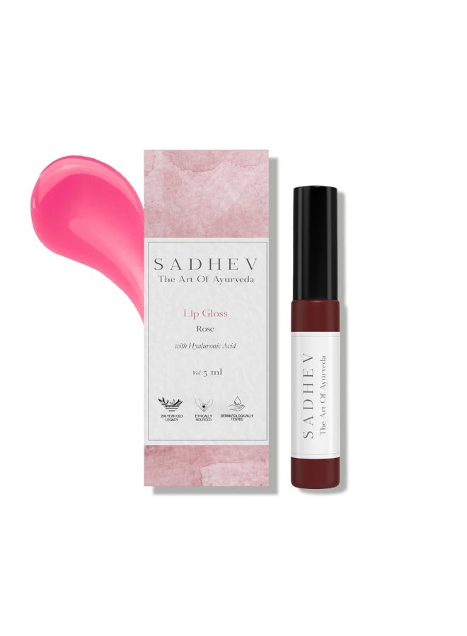 Sadhev Ayurvedic Rose Lip Gloss With Hyaluronic Acid & Rose | Soft Pink Glossy Shine | Hydrates, Plumps & Nourishes (5 ml) - Image 1