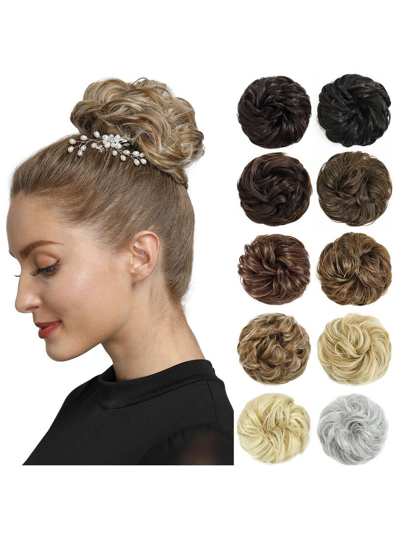 Rose bud Rose bud Messy Bun Hair Pieces Scrunchie Hair Bun Extensions Synthetic Chignon Hairpiece for Women Hair Updos Chocolate Brown & Deep Golden Mixed 