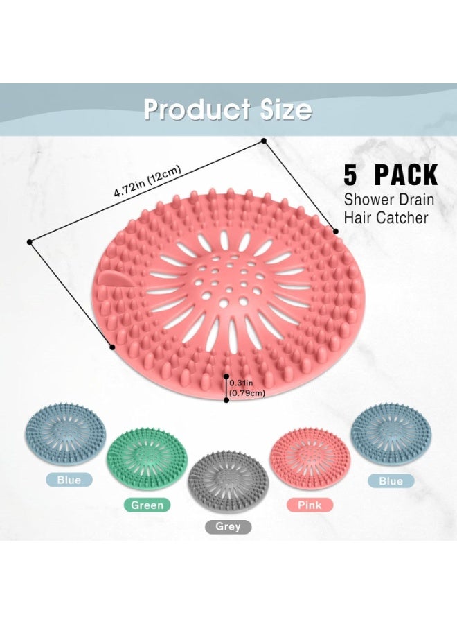 ChicAbode 5 Pack Drain Hair Catcher Durable Silicone Hair Stopper Shower Drain Covers Easy to Install and Clean Shower Drain Hair Trap Suit for Bathroom Bathtub Tub and Kitchen - Image 2