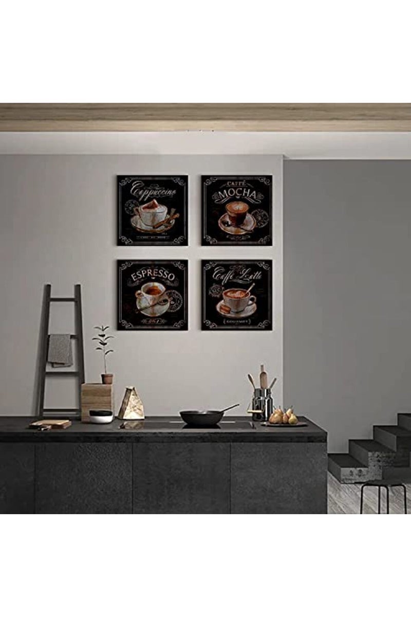sunfrower Coffee Wall Art Coffee Bar Decor Vintage Black Cafe Canvas Pictures for Kitchen Decor Coffee Wall Decorations Painting Dining Room Restaurant Accessories Mocha Latte Prints Poster Artwork 12x12" 4 Pcs - Image 3