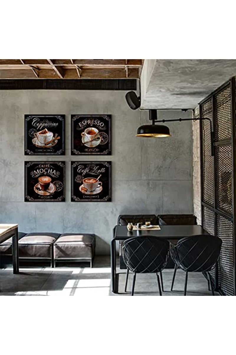 sunfrower Coffee Wall Art Coffee Bar Decor Vintage Black Cafe Canvas Pictures for Kitchen Decor Coffee Wall Decorations Painting Dining Room Restaurant Accessories Mocha Latte Prints Poster Artwork 12x12" 4 Pcs - Image 5