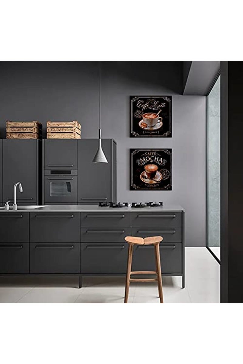 sunfrower Coffee Wall Art Coffee Bar Decor Vintage Black Cafe Canvas Pictures for Kitchen Decor Coffee Wall Decorations Painting Dining Room Restaurant Accessories Mocha Latte Prints Poster Artwork 12x12" 4 Pcs - Image 4