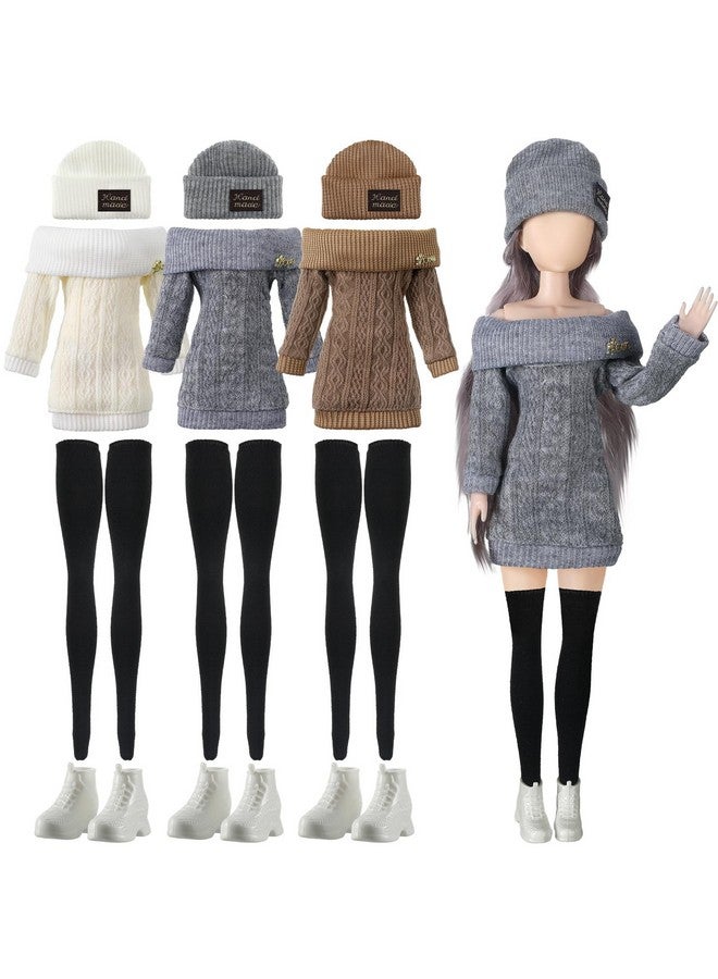 Geyoga 3 Set 12 Pcs Winter Christmas Doll Clothes And Accessories 12 Inch Doll Suit Doll Pants Shoes Sweater Outfits, Dolls Are Not Included(Gray, Brown, Cream White) - Image 1