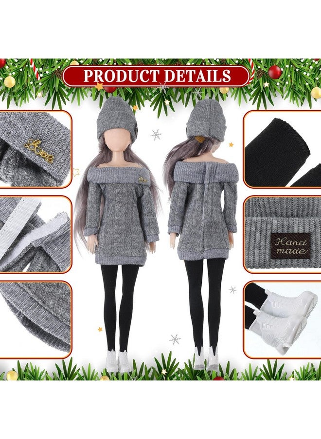 Geyoga 3 Set 12 Pcs Winter Christmas Doll Clothes And Accessories 12 Inch Doll Suit Doll Pants Shoes Sweater Outfits, Dolls Are Not Included(Gray, Brown, Cream White) - Image 5