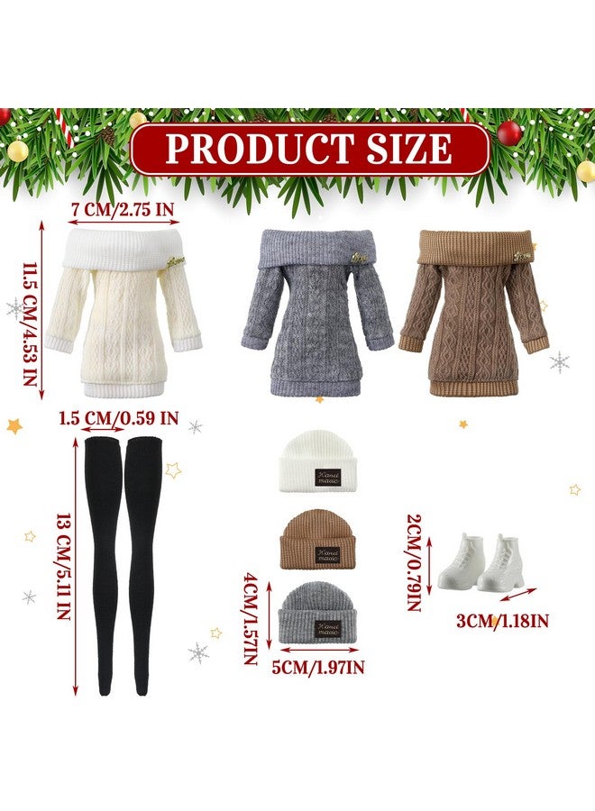 Geyoga 3 Set 12 Pcs Winter Christmas Doll Clothes And Accessories 12 Inch Doll Suit Doll Pants Shoes Sweater Outfits, Dolls Are Not Included(Gray, Brown, Cream White) - Image 3