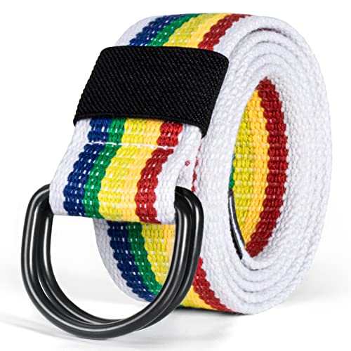 maikun Mens & Womens Canvas Belt with Black D-ring 1 1/2" Wide, Cloth Rainbow Color Belt, Length 110cm - Image 1