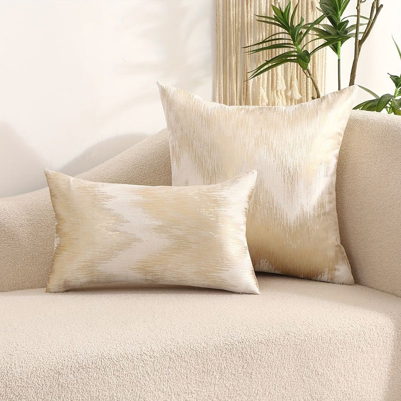 2Pcs Satin Jacquard Pillowcases Round 12x20 Inch Wavy Stripes - Image 2