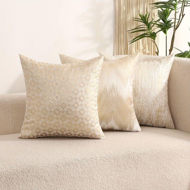 2Pcs Satin Jacquard Pillowcases Round 12x20 Inch Wavy Stripes - Image 1