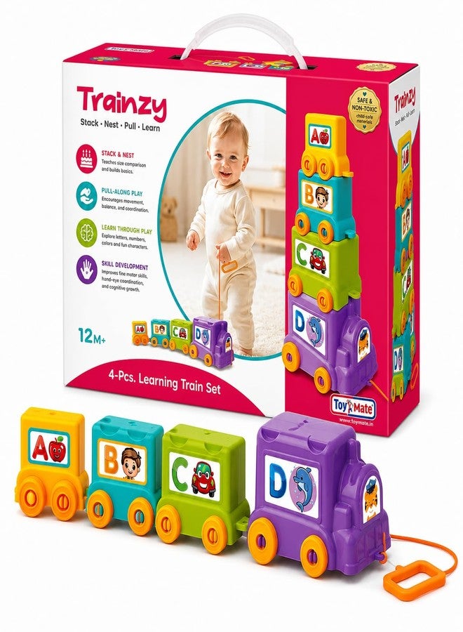 Toymate Trainzy Fun Express Learning Train Set for Kids 12M+ | 4-Piece Stack, Nest & Pull Along Toy | Alphabet, Number & Animal Educational Train for Toddlers Boys & Girls - Image 1