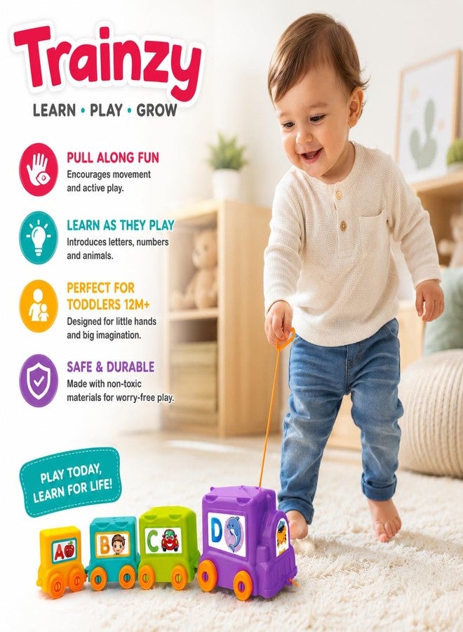 Toymate Trainzy Fun Express Learning Train Set for Kids 12M+ | 4-Piece Stack, Nest & Pull Along Toy | Alphabet, Number & Animal Educational Train for Toddlers Boys & Girls - Image 4