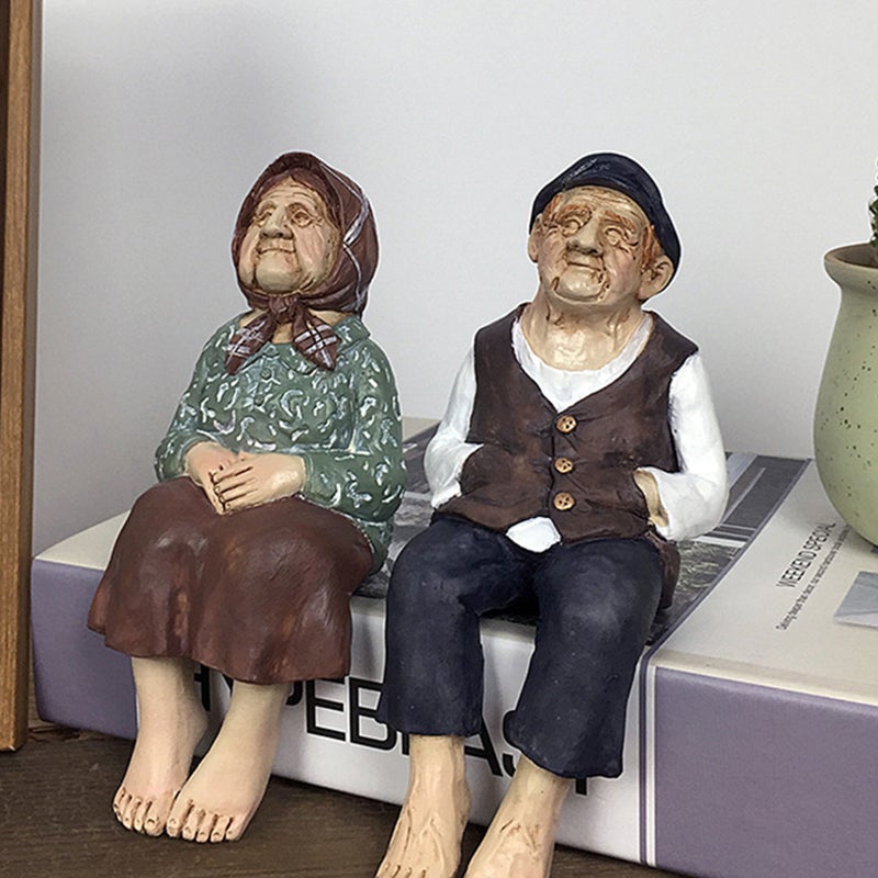 1Pc Elderly Couple Resin Statue Romantic Elderly Craft Adornment (As Shown) - Image 2