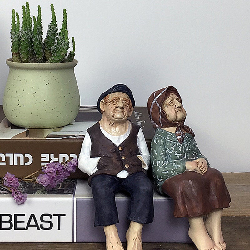 1Pc Elderly Couple Resin Statue Romantic Elderly Craft Adornment (As Shown) - Image 3