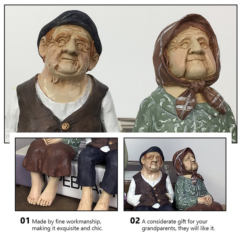 1Pc Elderly Couple Resin Statue Romantic Elderly Craft Adornment (As Shown) - Image 5