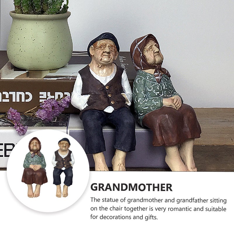 1Pc Elderly Couple Resin Statue Romantic Elderly Craft Adornment (As Shown) - Image 4
