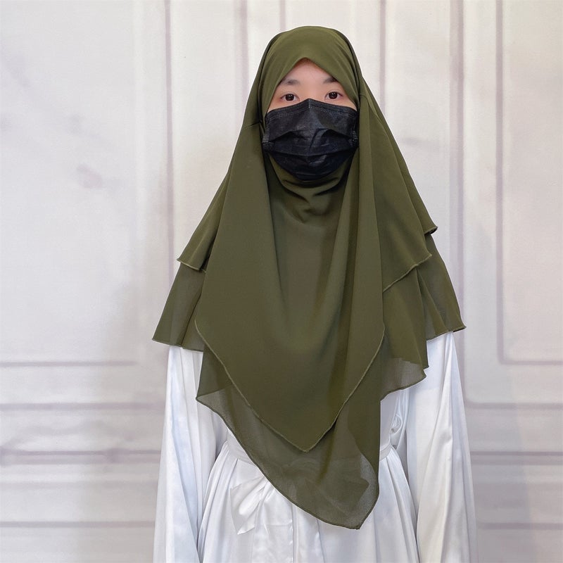 Casual Style Plain Double-Layer Chiffon Headscarf - Image 1