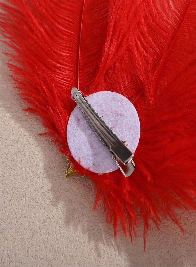 Aimimier Bridal 1920s Flapper Red Feather Clip with Green Crystal Roaring 20s Feather Headpiece Prom Party Festival Hair Accessories for Women (Red) - Image 5