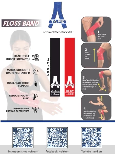 A-TAPE Muscle Floss Bands (5’ Ft Long X 2” inch Width)- Compression Bands - for Improving Movement, Increasing Circulation & Reducing Soreness (Red (Heavy)) - Image 5