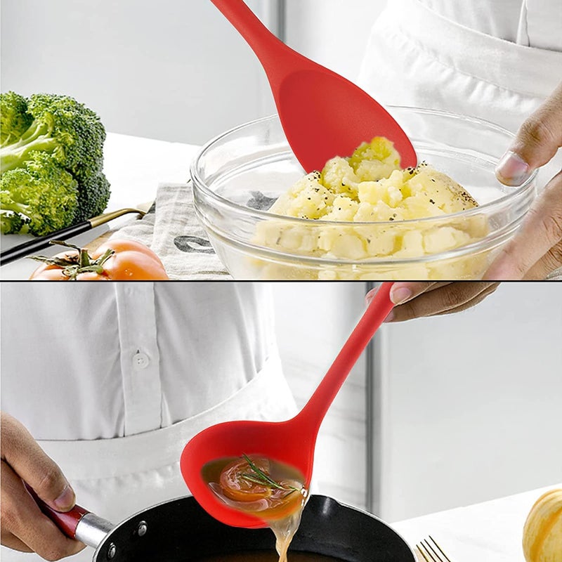 Ramkuwar 4PCS Kitchen Cooking Utensil Set Heat Resistant Kitchen Tool Silicone Spatula Soup Ladle Slotted Spoon for Nonstick Cookware Red - Image 5
