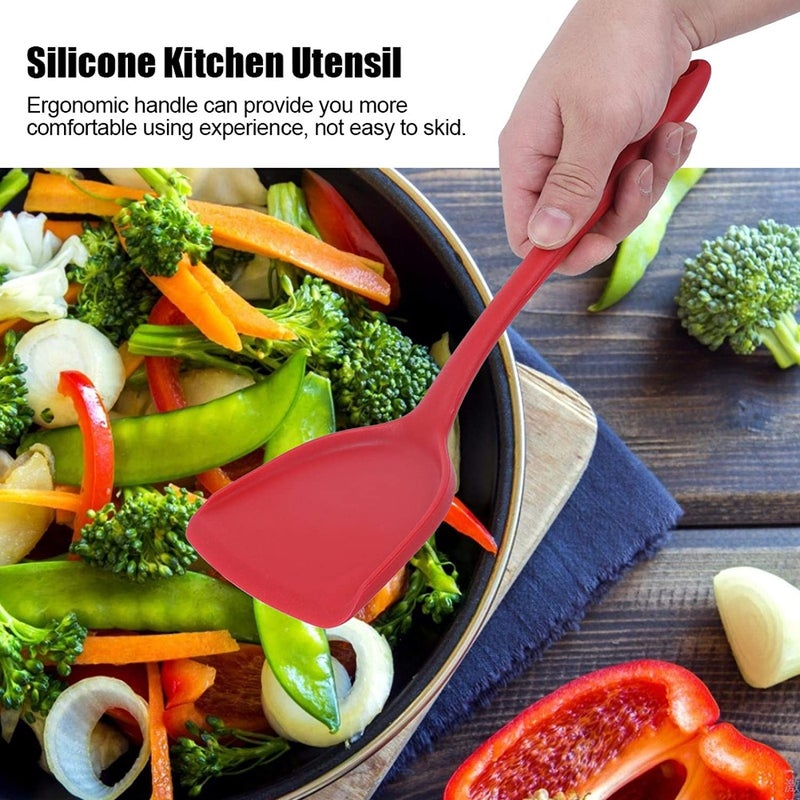 Ramkuwar 4PCS Kitchen Cooking Utensil Set Heat Resistant Kitchen Tool Silicone Spatula Soup Ladle Slotted Spoon for Nonstick Cookware Red - Image 2