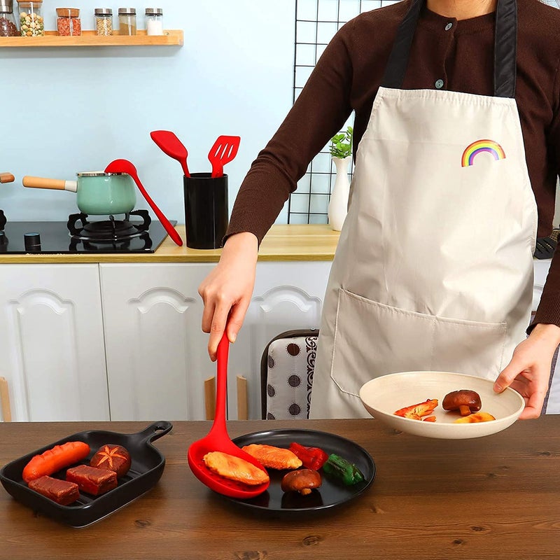 Ramkuwar 4PCS Kitchen Cooking Utensil Set Heat Resistant Kitchen Tool Silicone Spatula Soup Ladle Slotted Spoon for Nonstick Cookware Red - Image 4