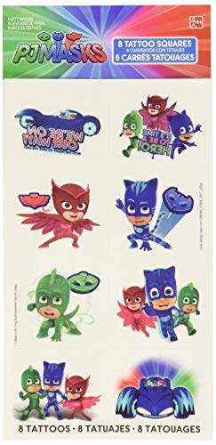 Amscan Vibrant Multicolor PJ Masks Tattoo Favors 2 x 175 Pack of 8 KidFriendly Temporary Tattoos Perfect for Party Bags Fun Events - Image 1