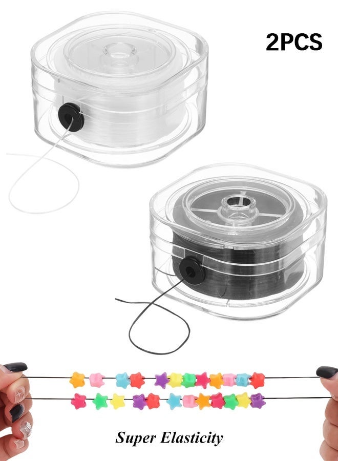 Wffo 2 Rolls - 160 meters / 0.3 mm and 90 meters / 0.8 mm Elastic Bracelet Cord - Elastic Bracelet Cord - Transparent Beading Thread, Clear Bead Thread, with Storage Box, for Beading, Bracelets, Jewelry DIY Crafts and Fishing - Black/White - Image 1