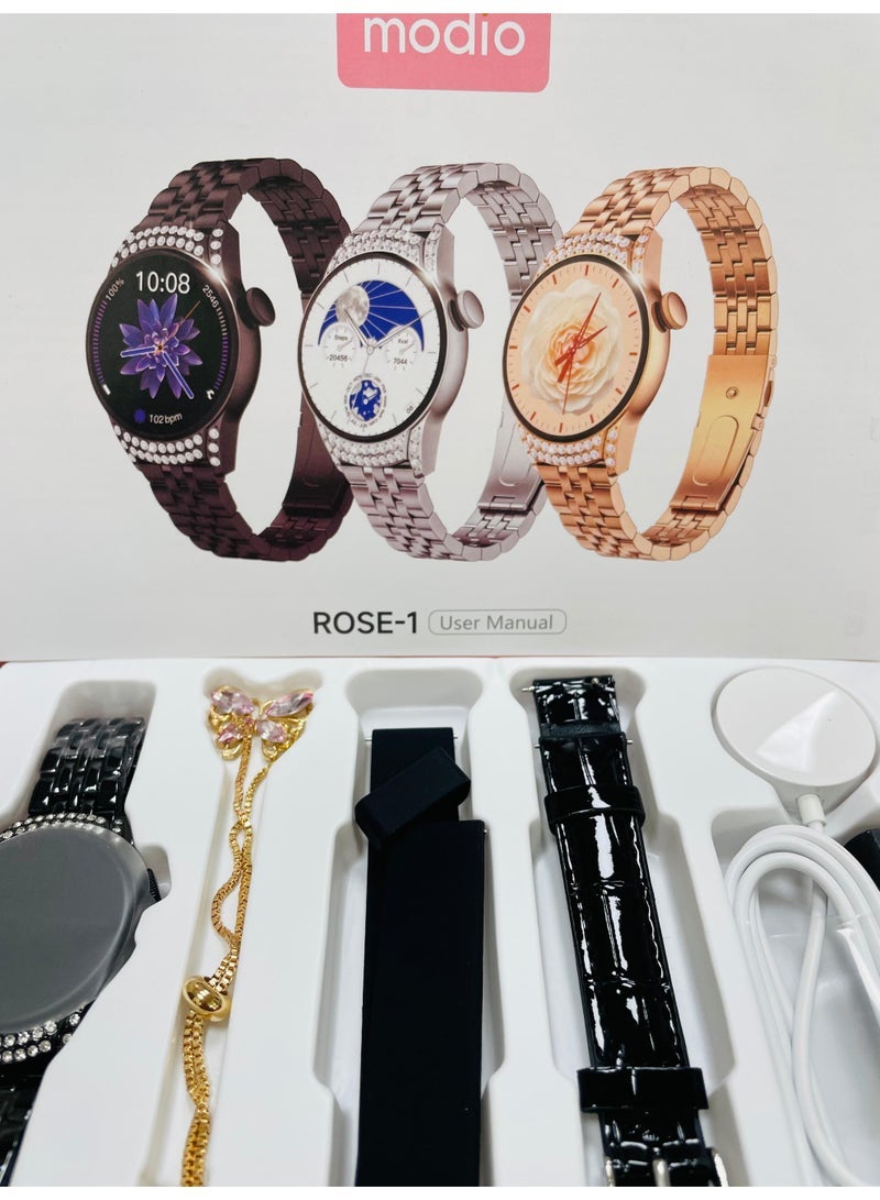 modio 3+1 pairs Gift Collection watch Luxurios Full Touch Color Screen Bluetooth Calling Health and Sports Smartwatch Black - Image 2