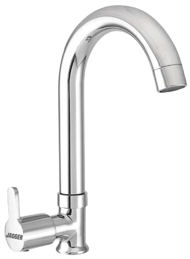 JAGGER JAG170 Brass Swan Neck Pillar Cock Taps for Wash Basin with 360 Degree Rotating Spout for Bathroom/Living Room/Office/Home with Wall Flange and Teflon Tape (Mark) - Image 1