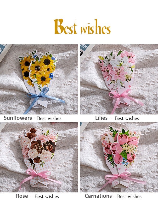 Lemon 4pcs Greeting Card 3D Bouquet Bow Greeting Card for Back Gift, Birthday, Mother's Day Gift, Wedding, Eid, Sturdy and Solid Cardstock Gift Card - Image 3